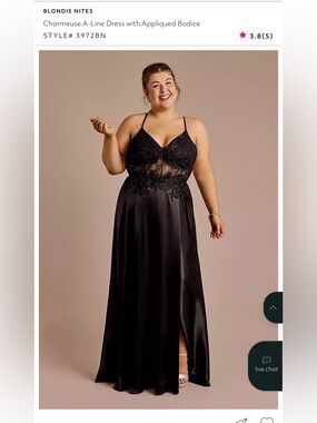 David's Bridal Black Lace & Satin Plus-Size Prom Gown